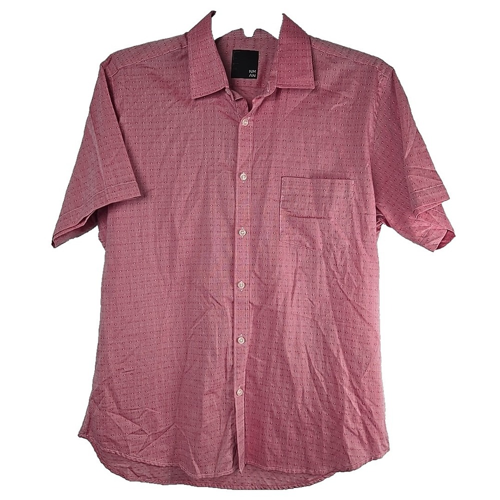 Nicole Miller Men's Button Down Pocket Short Sleeve Shirt Red Size XL